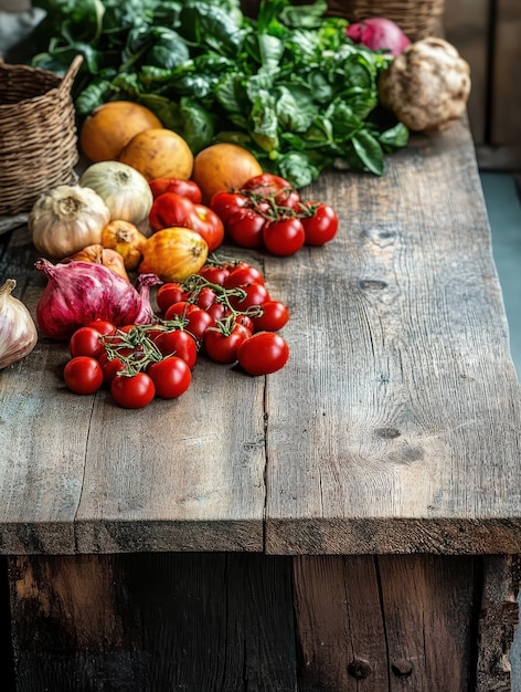Fresh vegetables on wooden table